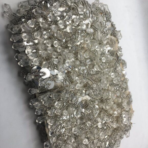 Vintage Beaded Sequin Clutch Evening Bag Wedding Snap White Made Hong Kong Purse - Picture 15 of 16